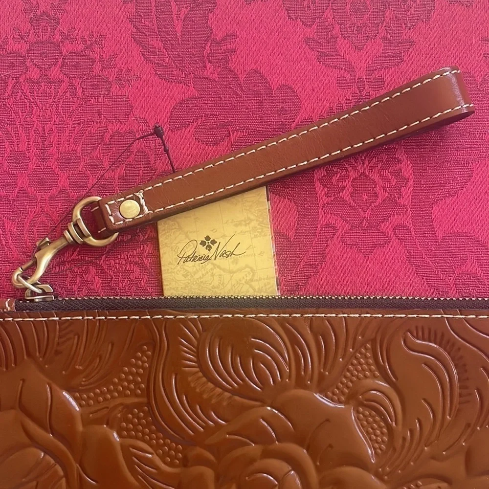 Brand New Patricia Nash Genuine Tooled Leather St. Croce Zippered Wristlet